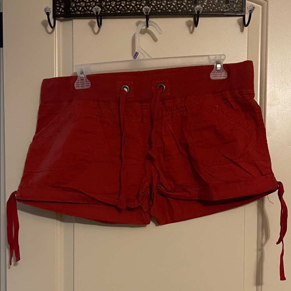 Maurices Red Drawstring Athletic Shorts with Side Ties